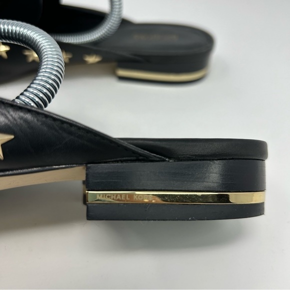 Michael Michael Kors Black Leather Gold Stars Slip On Pointed Toe Mules Size 9.5 - Picture 8 of 14